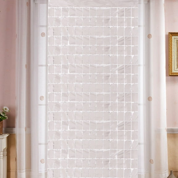 Zhuge 2 Pack 39.37*78.74in Squares Foil Backdrop Curtains, Tinsel Streamers Birthday Party Decorations, Fringe Backdrop for Graduation, Baby Shower, Gender Reveal, Disco PartySilver