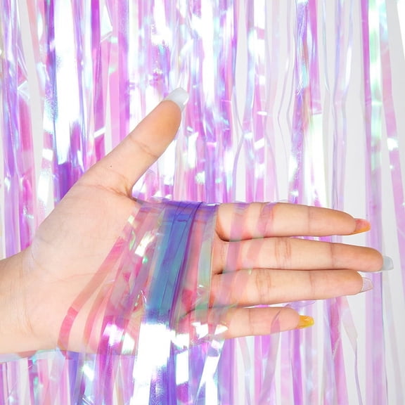 Zhuge 2 Pack Photo Booth Backdrop Foil Transparent Rainbow Film Curtain Tinsel Backdrop Environmental Background for Birthday Party, Wedding, Graduation, Christmas DecorationsPurple