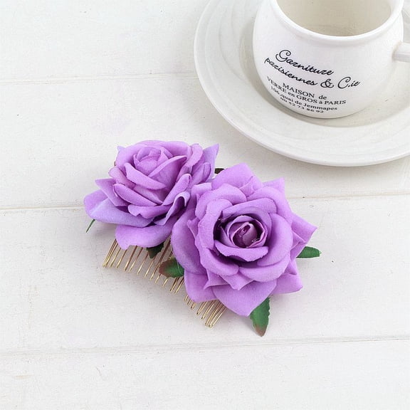Zhuge 2 Pack Rose Flower Hair Combs, Women Wedding Hair Accessories, Flamenco Dancer (Purple)