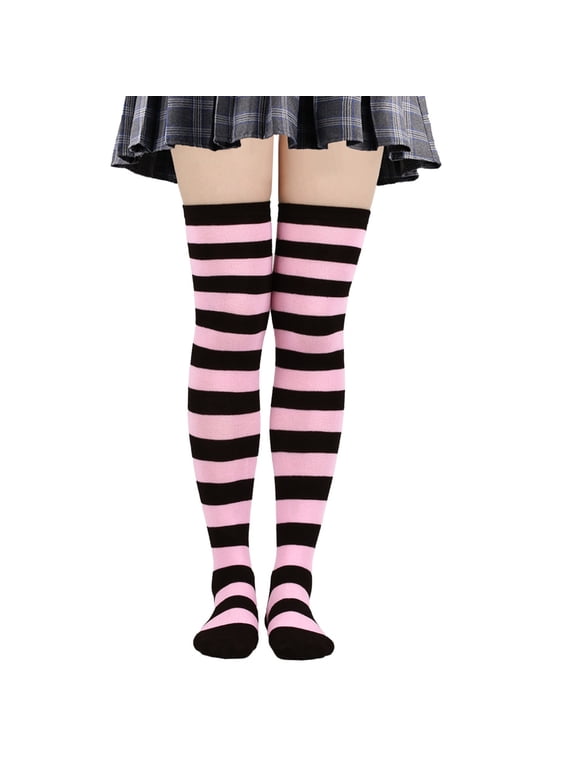 2 Pairs Over Knee Socks Knee-High Socks High Thigh Boot Stockings Women Knee Highs Socks for Girl Cosplay, Daily Wear,Pink