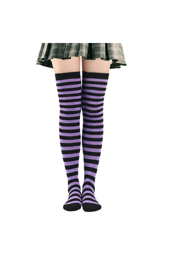 2 Pairs Over Knee Socks Knee-High Socks High Thigh Boot Stockings Women Knee Highs Socks for Girl Cosplay, Daily Wear,Purple