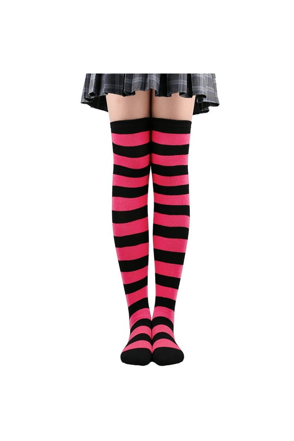2 Pairs Over Knee Socks Knee-High Socks High Thigh Boot Stockings Women Knee Highs Socks for Girl Cosplay, Daily Wear,Rose