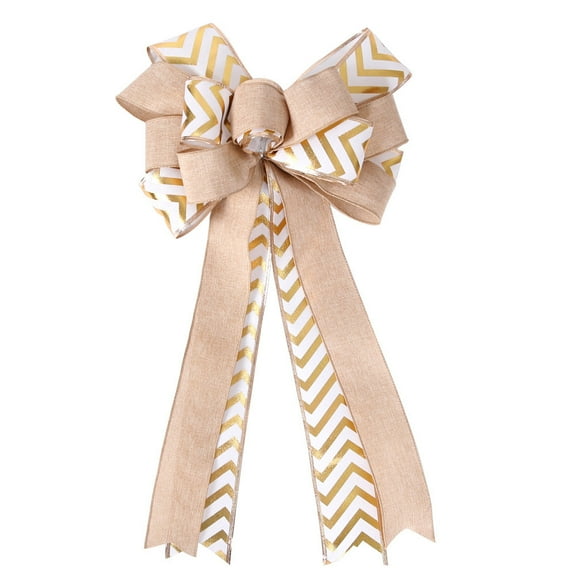 Zhuge 2 Pcs Christmas Burlap Bows Knot Handmade Ribbon Bows Natural Rustic Burlap Wreath Decorative Bowknot Ornament for Christmas Decorate Tree Festival Holiday Party Supplies A