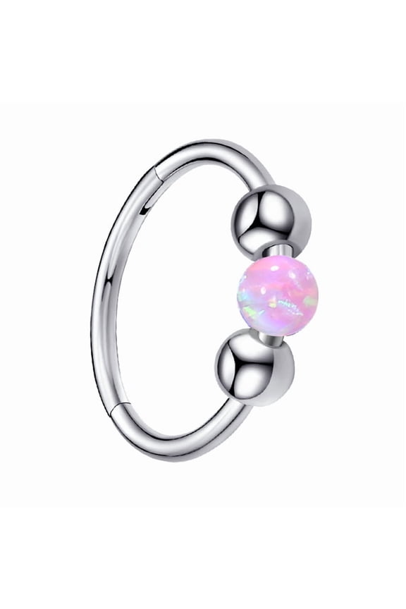 2-Piece 18g Opal Nose Hoops, 8mm/10mm 316L Steel Piercing Jewelry, Versatile as Nose Ring, Septum Ring & Cartilage Earring, Pink