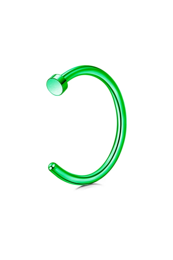 2 pcs Unisex Surgical Titanium Steel Open Nose Ring Hoop Nose Piercing Stud 8mmGreen