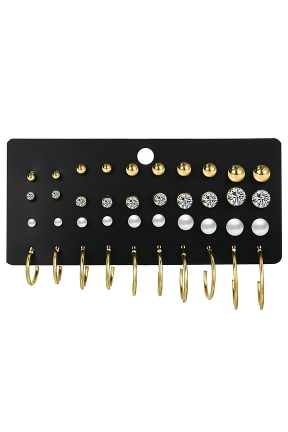 20-Pair Gold Dainty Stud Earrings Multipack, Hypoallergenic Everyday Jewelry, Assorted Minimalist Designs for Women