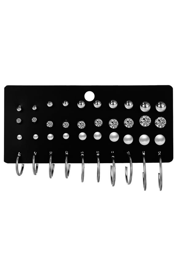 20-Pair Silvery Dainty Stud Earrings Multipack, Hypoallergenic Everyday Jewelry, Assorted Minimalist Designs for Women