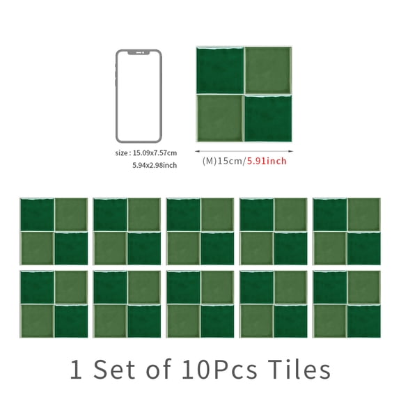 Zhuge 20 Pieces Ceramic Tile Wall Stickers, Thickened Crystal Film Waterproof Anti-Fouling Square Self-Adhesive Decals for Kitchen Bathroom Home Decor,E style-20