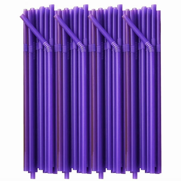 Zhuge 200 Extra - Long purple Disposable Curved Flexible Plastic Straws for Party Use