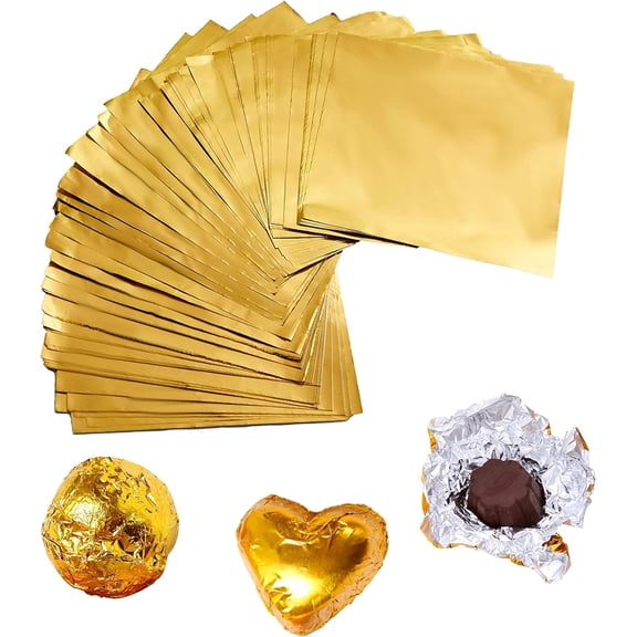 Zhuge 200 Pcs 6"x6" Square Golden Aluminium Foil Candy Wrappers, Sweet Lolly Paper for DIY Candies, Chocolate Packaging & Holiday Party Accessories