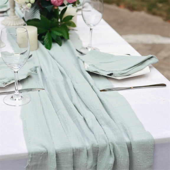 Zhuge 23.6x118.1 Inch Texture Cotton Linen Table Runner, Rustic Long Table Decor for Dining Room, Weddings, Bridal Showers & Holiday Celebrations, Light Green