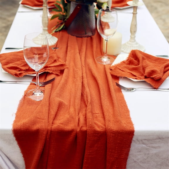 Zhuge 23.6x118.1 Inch Texture Cotton Linen Table Runner, Rustic Long Table Decor for Dining Room, Weddings, Bridal Showers & Holiday Celebrations, Orange