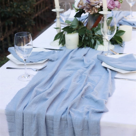 Zhuge 23.6x70.9 Inch Texture Cotton Linen Table Runner, Rustic Long Table Decor for Dining Room, Weddings, Bridal Showers & Holiday Celebrations, Gray-Blue