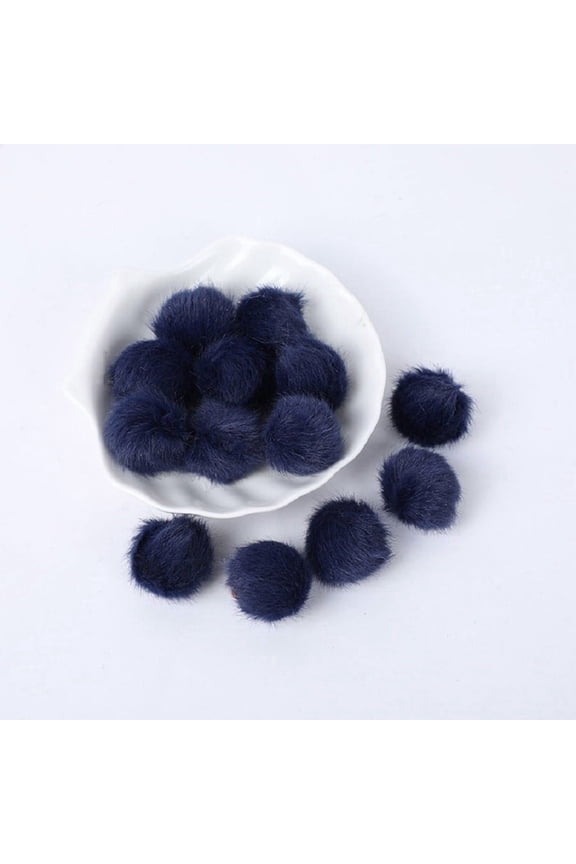 24-Pack 1 Inch Faux Fur Fluffy Balls, Soft Faux Rabbit Fur Plush with Elastic Loop for Hats, Bags, Keychains, Knitting & DIY Craft Projects, Navy Blue