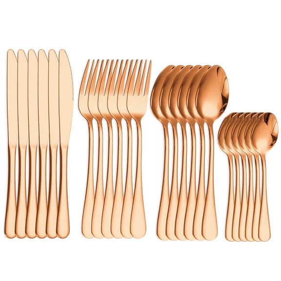 Zhuge 24-Piece Rose Gold Stainless Steel Tableware, Elegant Durable Flatware Service for 6 Users Home & Party Dining