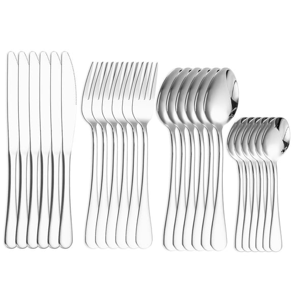 Zhuge 24-Piece Silver Stainless Steel Tableware, Elegant Durable Flatware Service for 6 Users Home & Party Dining