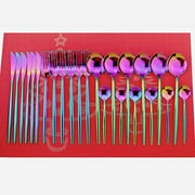 Zhuge 24-Piece Silverware Set - Stainless Steel Reusable Utensils Forks Spoons Knives Set, Mirror Polished Cutlery Flatware Set, Great for Family Gatherings & Daily Use 6 set, Rainbow