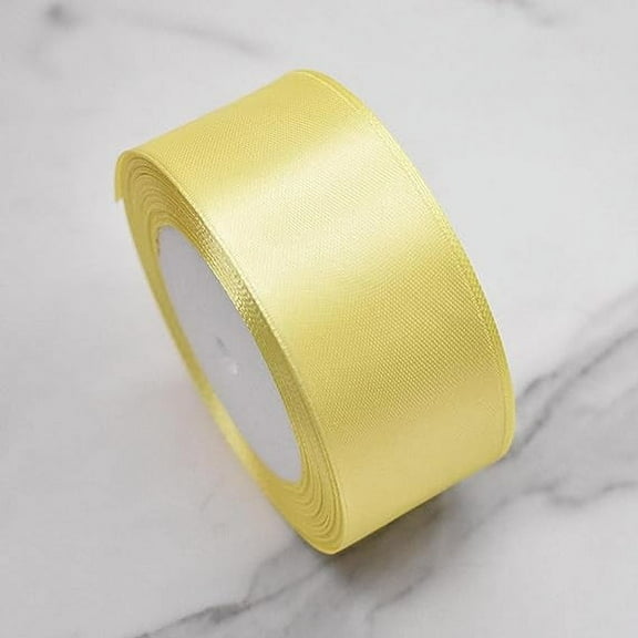 Zhuge 24 Yards White Double Face Satin Ribbon 1.57" Wide, Premium Craft Ribbon for Weddings, Gift Wrapping, Sewing & Hair Bow Making, Light Yellow