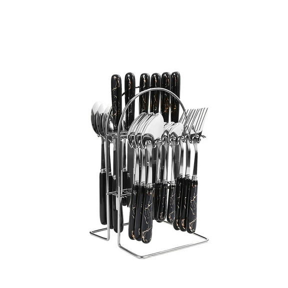 Zhuge 24Pcs Silverware Set, Stainless Steel Cutlery Set with Holder, Flatware Set for 7 Person Tableware Set - Silver,Black A