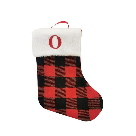 Zhuge 2Pcs 8.66 in Monogram Christmas Stocking Red Black Buffalo Plaid Personalized Christmas Stockings with Embroidered Letters Initial Christmas Stockings for Xmas Holiday Fireplace Decor,O