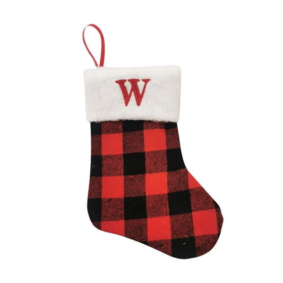 Zhuge 2Pcs 8.66 in Monogram Christmas Stocking Red Black Buffalo Plaid Personalized Christmas Stockings with Embroidered Letters Initial Christmas Stockings for Xmas Holiday Fireplace DecorW