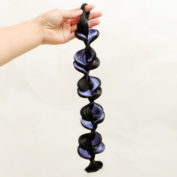 Zhuge 2Pcs Bubble Ponytail Wig Synthetic Braided Extensions with Hair Ties Hair Band Hairpieces for Women Girls DIY Daily Wear Hair Accessories Black and Blue