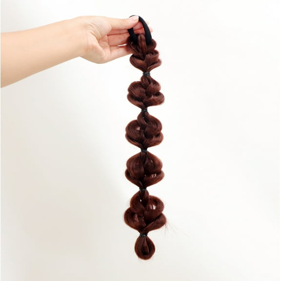 Zhuge 2Pcs Bubble Ponytail Wig Synthetic Braided Extensions with Hair Ties Hair Band Hairpieces for Women Girls DIY Daily Wear Hair Accessories Dark Brown