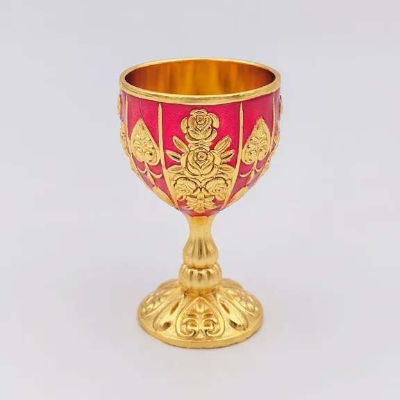 Zhuge 2Pcs Goblets Chalice Embossed Cups Vintage Engraving Flower Pattern Liqueur Cup-Gold Red