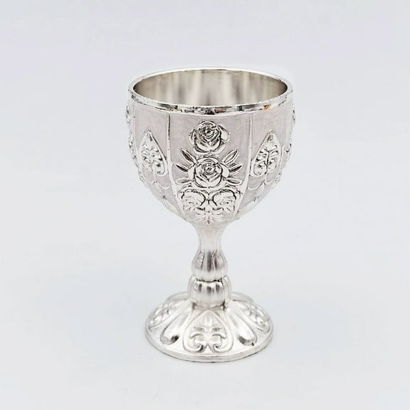 Zhuge 2Pcs Goblets Chalice Embossed Cups Vintage Engraving Flower Pattern Liqueur Cup-Silvery White