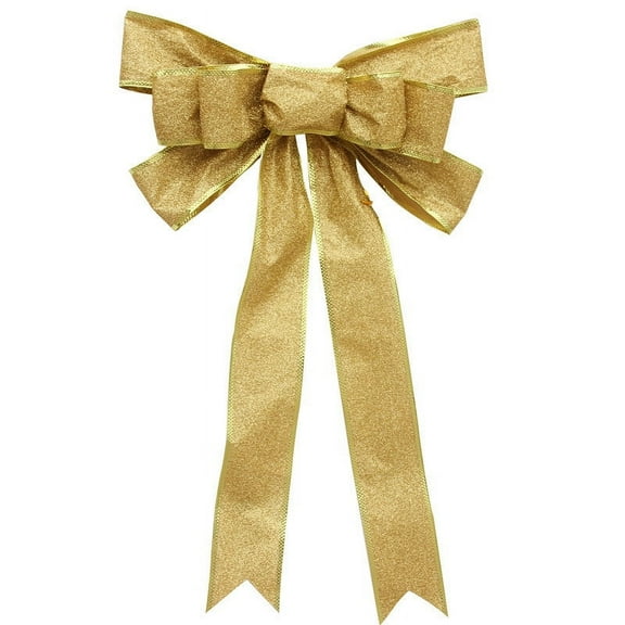 Zhuge 2Pcs Large Wired Bow - 13" Wide by 21.65" Long - Christmas Wreath Bow - Great for Large Gifts - Indoor/Outdoor Golden