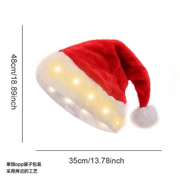 Zhuge 2Pcs Light Up Santa Hat, Plush Christmas Hats, Funny Christmas Hats Suitable for Adults，Warm light，Red