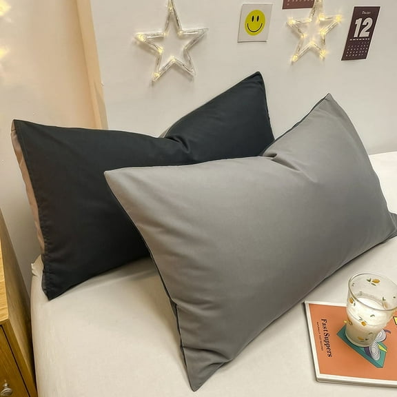 Zhuge 2Pcs Solid color brushed pillowcase Say goodbye to sultry, cool feeling technology pillowcase, summer cool and good sleep must 18.9x29.13inch(Light grey + dark grey