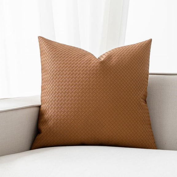 Zhuge 2Pcs Woven textured leather pillow case Green printing, colorful pillowcase, light up your bedroom scenery 17.72x17.72inch,brown