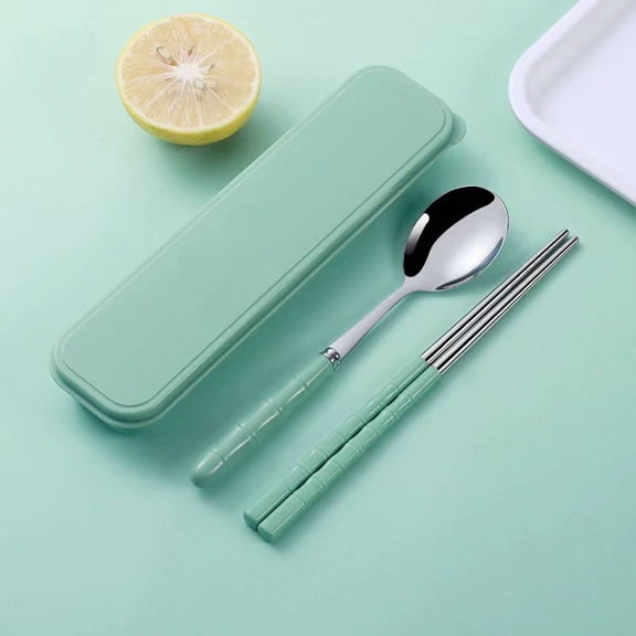 Zhuge 2pcs Utensils Set Stainless Steel Flatware Set Silverware Spoon Fork Chopstick Set -Green A