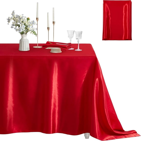 Zhuge 3 Pack 60"x84" Silky Satin Rectangle Tablecloths, Elegant Table Covers for Wedding Banquet & Indoor Outdoor Dining Decor, Red
