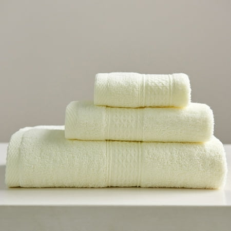 Zhuge 3 Pack Ultra Soft Cotton Towel Set, Includes 28x55 Inch Bath Towel, 13x29 Inch Hand Towel & 13x13 Inch Wash Cloth, Perfect for Daily Use, Compact & Lightweight, Light Yellow