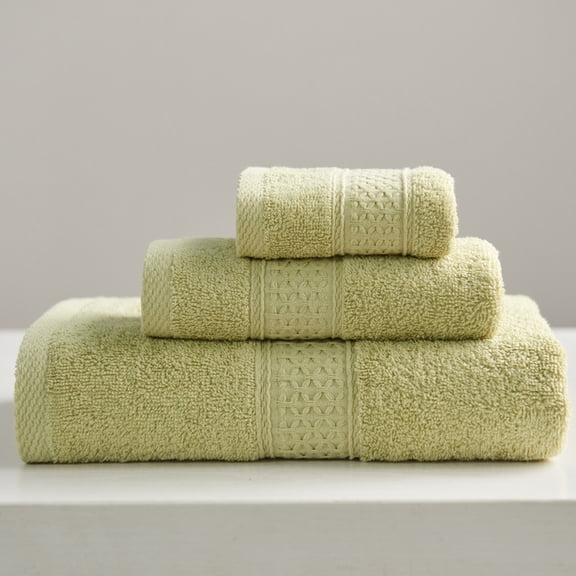 Zhuge 3 Pack Ultra Soft Cotton Towel Set, Includes 28x55 Inch Bath Towel, 13x29 Inch Hand Towel & 13x13 Inch Wash Cloth, Perfect for Daily Use, Compact & Lightweight, Yellowish Green