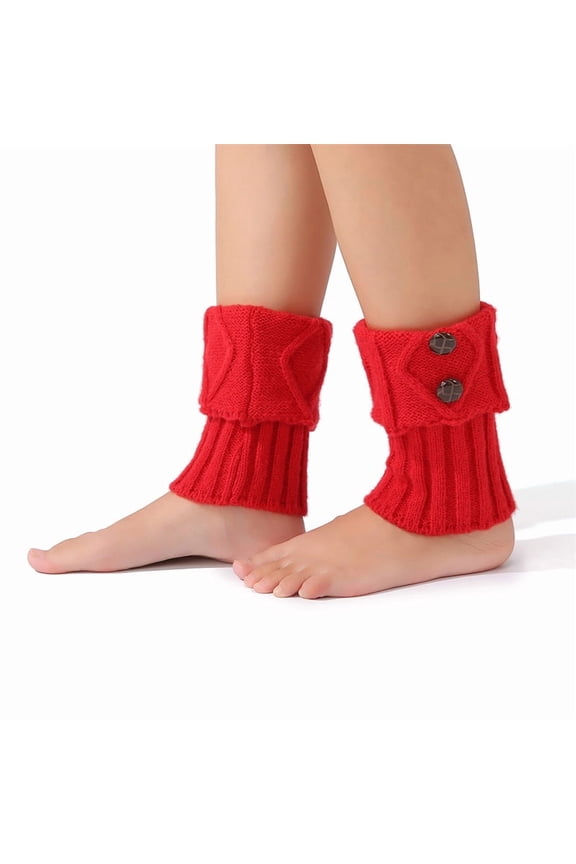 3 Pairs Red Knitted Baggy Short Leg Warmers, Boot-Friendly One Size Fits All, Soft Warm Socks for Daily Wear,Button Style