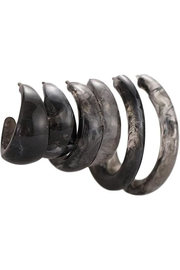 Zhuge 3 Pairs Retro Ear Ornaments, Polished Curved Lightweight Acrylic Ear Jewelry Set Fashion Decor for Women Daily, Black