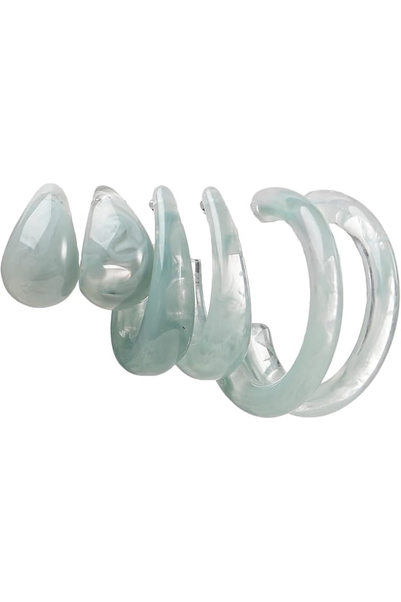 Zhuge 3 Pairs Retro Ear Ornaments, Polished Curved Lightweight Acrylic Ear Jewelry Set Fashion Decor for Women Daily, Blue
