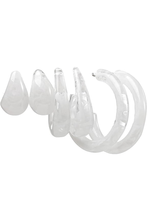 Zhuge 3 Pairs Retro Ear Ornaments, Polished Curved Lightweight Acrylic Ear Jewelry Set Fashion Decor for Women Daily, White
