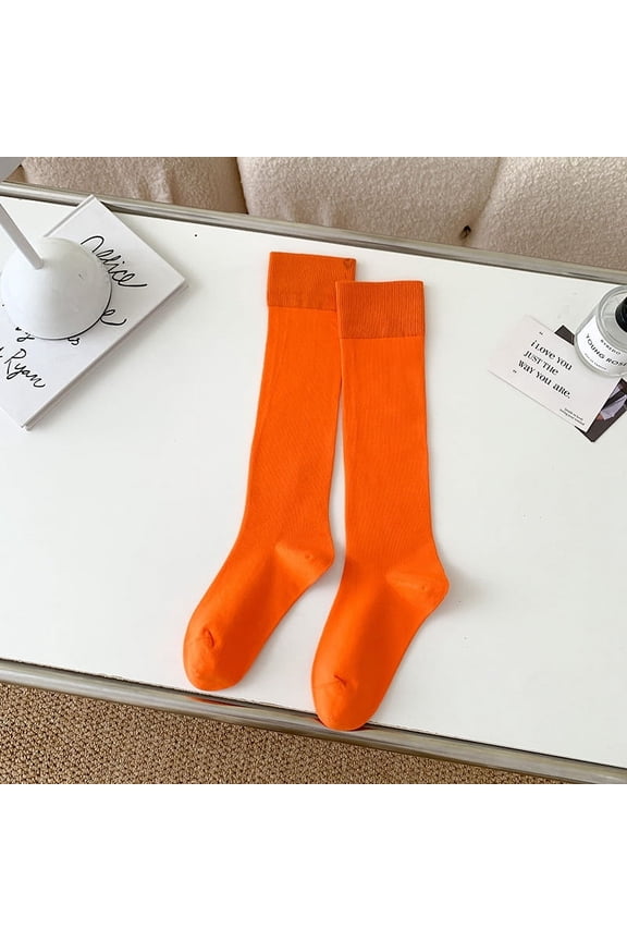 3 Pairs Women's Cotton Stretch Soft Knee High Tube Socks - Solid Knit All-Season Casual Wear with Gift AppealOrange