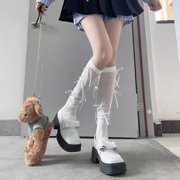 Zhuge 3 Pairs Women's Cotton Stretch Soft Knee High Tube Socks - Solid Knit All-Season Casual Wear with Gift Appeal White