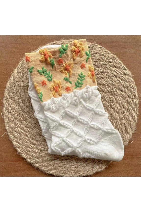 3 Pairs Women's Thin Cotton Socks,Soft Cotton Bootie Socks Women Above Ankle Crew Socks (Yellow)