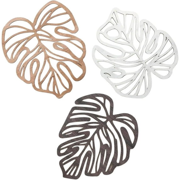Zhuge 3 Pcs Wooden Palm Leaves Wall Art Tropical Leaf Wall Art Boho Plant Wall Decor for Living Room Kitchen Bedroom Vintage Plaque (Brown,Grey,White)