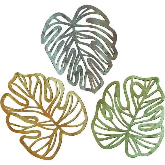 XMHYTOP 3 Pcs Wooden Palm Leaves Wall Art Tropical Leaf Wall Art Boho Plant Wall Decor for Living Room Kitchen Bedroom Vintage Plaque (Fade Color)