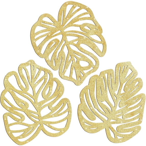 XMHYTOP 3 Pcs Wooden Palm Leaves Wall Art Tropical Leaf Wall Art Boho Plant Wall Decor for Living Room Kitchen Bedroom Vintage Plaque (Gold)