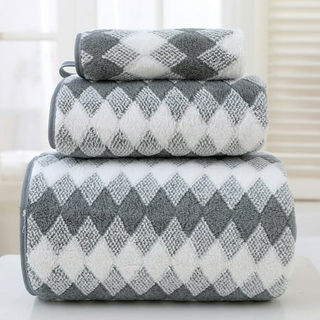 Zhuge 3-Piece Plaid Ultra-Soft Highly Absorbent Quick-Drying Bathroom Towel Set, Three Assorted Sizes for Daily Home Bathroom Use, Grey