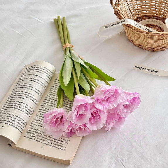 Zhuge 3-Piece Purple Artificial Lisianthus, 14.97 Inch Lifelike Fake Flowers, Elegant Spring Floral Decor for Home Dining & Wedding Tables