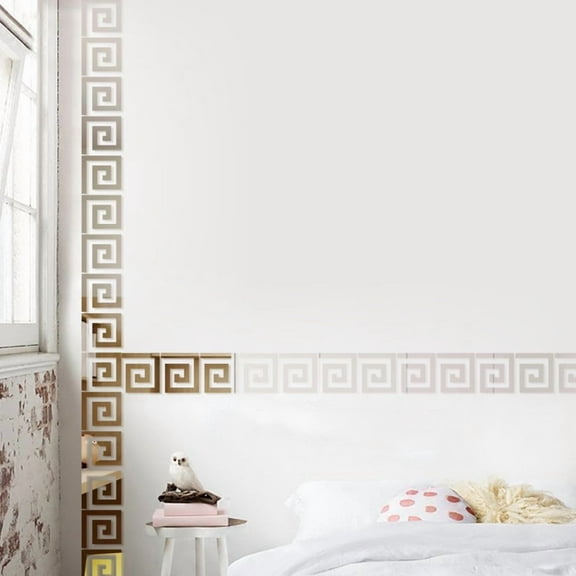 Zhuge 30-Piece Acrylic Mirror Wall Stickers, Peel-and-Stick Decorative Tiles with Adhesive Backing, DIY Border Accents for Living Room & Home Background Decor, 1.97x1.97in (Silver)